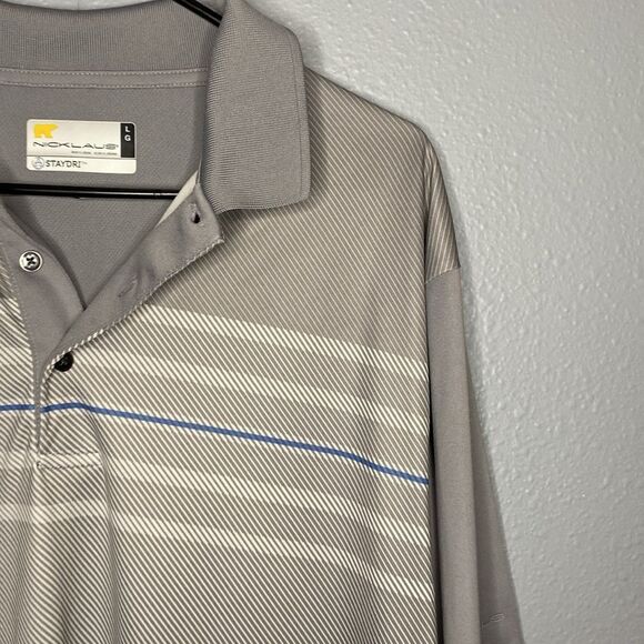 Jack Nicklaus Gray and White Striped Collared Polo Golf Shirt Size Large - Picture 3 of 9